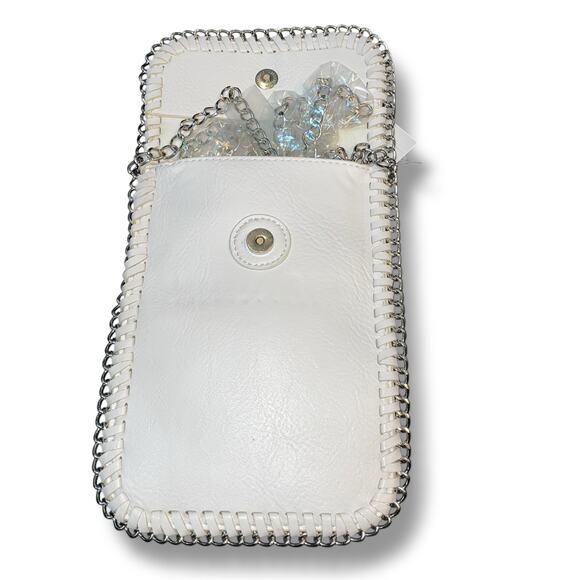 Muse Royale Link Chain Crossbody Mini Bag Flap Top Snap Closure White 25" - Picture 7 of 10
